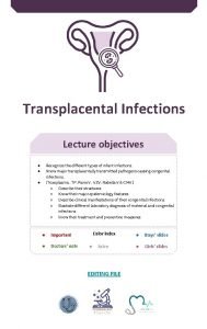 Transplacental Infections Lecture objectives Recognize the different types