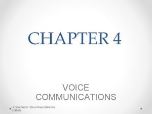 CHAPTER 4 VOICE COMMUNICATIONS Introduction to Telecommunications by