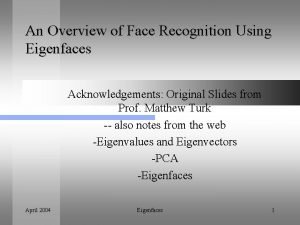 An Overview of Face Recognition Using Eigenfaces Acknowledgements