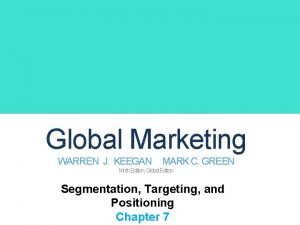 Global Marketing WARREN J KEEGAN MARK C GREEN