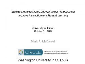 Making Learning Stick Evidence Based Techniques to Improve