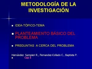 METODOLOGA DE LA INVESTIGACIN n IDEATPICOTEMA n PLANTEAMIENTO