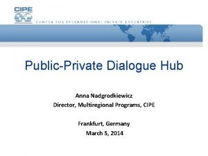 PublicPrivate Dialogue Hub Anna Nadgrodkiewicz Director Multiregional Programs