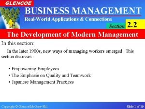 GLENCOE BUSINESS MANAGEMENT RealWorld Applications Connections Section 2