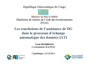 Rpublique Dmocratique du Congo Ministre du Plan et