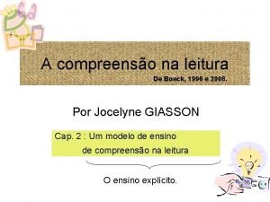 A compreenso na leitura De Boeck 1996 e