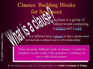 Clauses Building Blocks for Sentences Capital Community College