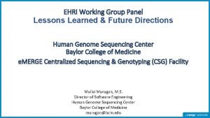 EHRI Working Group Panel Lessons Learned Future Directions