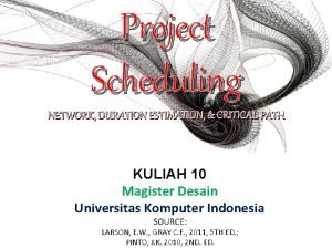 Project Scheduling NETWORK DURATION ESTIMATION CRITICAL PATH KULIAH