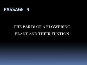 PASSAGE 4 THE PARTS OF A FLOWERING PLANT