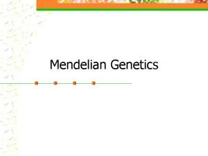 Mendelian Genetics Mendels Principles of Heredity n n