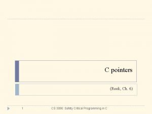 C pointers Reek Ch 6 1 CS 3090