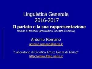 Linguistica Generale 2016 2017 Il parlato e la