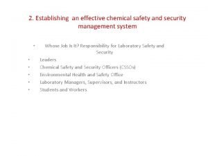 2 Establishing an effective chemical safety and security