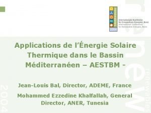 Applications de lnergie Solaire Thermique dans le Bassin