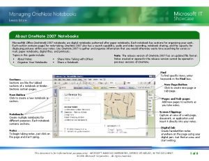About One Note 2007 Notebooks Microsoft Office One
