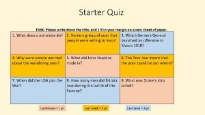 Starter Quiz TASK Please write down the title
