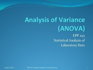 Analysis of Variance ANOVA EPP 245 Statistical Analysis