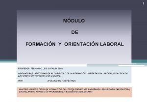 1 MDULO DE FORMACIN Y ORIENTACIN LABORAL PROFESOR