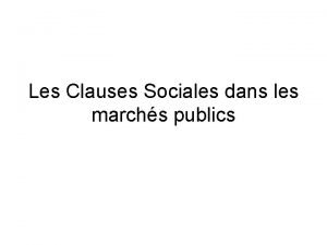 Les Clauses Sociales dans les marchs publics Article