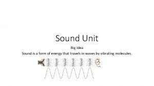 Sound Unit Big Idea Sound is a form