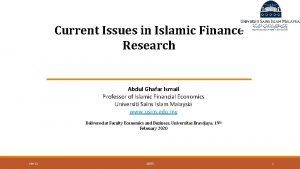 Current Issues in Islamic Finance Research Abdul Ghafar