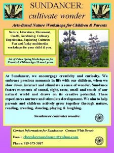 SUNDANCER cultivate wonder ArtsBased Nature Workshops for Children