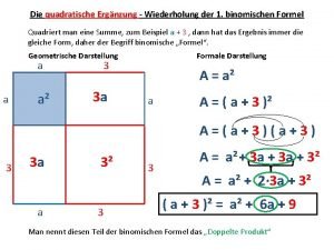 Die quadratische Ergnzung Wiederholung der 1 binomischen Formel