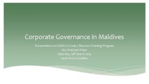 Cmda corporate governance code
