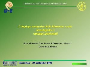 Dipartimento di Energetica Sergio Stecco Limpiego energetico della