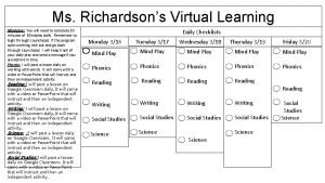 Ms Richardsons Virtual Learning Mindplay You will need