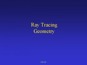 Ray Tracing Geometry CSE 681 The Camera Model