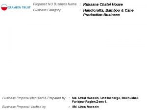 Proposed NU Business Name Ruksana Chatai House Business