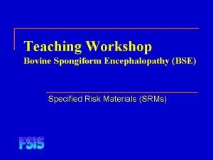 Teaching Workshop Bovine Spongiform Encephalopathy BSE Specified Risk
