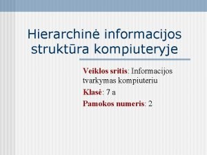 Hierarchin informacijos struktra kompiuteryje Veiklos sritis Informacijos tvarkymas