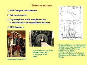 Detector systems 1 AntiCompton spectrometers 2 Pair spectrometers