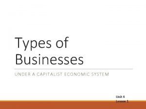 Types of Businesses UNDER A CAPITALIST ECONOMIC SYSTEM