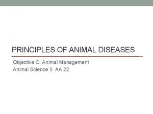 PRINCIPLES OF ANIMAL DISEASES Objective C Animal Management