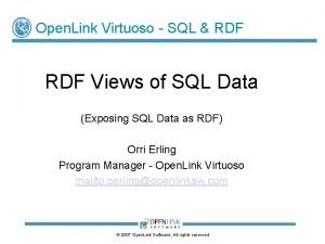 Open Link Virtuoso SQL RDF Views of SQL