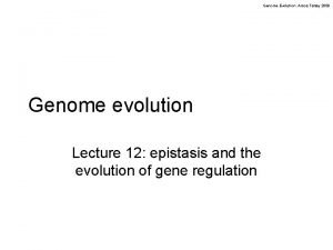 Genome Evolution Amos Tanay 2009 Genome evolution Lecture