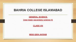 BAHRIA COLLEGE ISLAMABAD GENERAL SCIENCE new lower secondary
