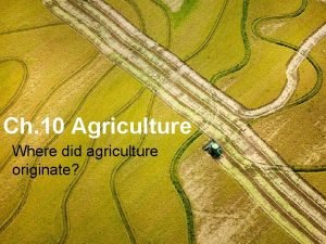Ch 10 Agriculture Where did agriculture originate Geography