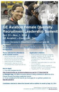 Ge aviation female diversity recruitment leadership summit Ge aviation female diversity recruitment leadership summit