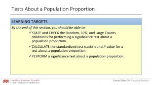 Tests About a Population Proportion LEARNING TARGETS By