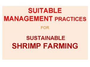 SUITABLE MANAGEMENT PRACTICES FOR SUSTAINABLE SHRIMP FARMING PRAWN