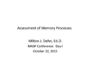 Assessment of Memory Processes Milton J Dehn Ed