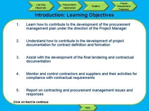 Learning Objectives Procurement Explanation Tenders Project Procurement Processes