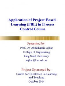 Application of ProjectBased Learning PBL in Process Control