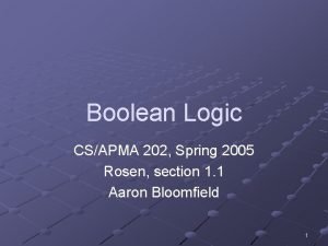 Boolean Logic CSAPMA 202 Spring 2005 Rosen section