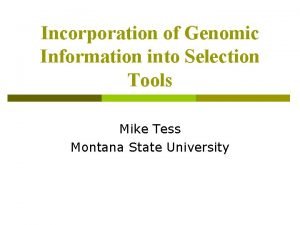 Incorporation of Genomic Information into Selection Tools Mike